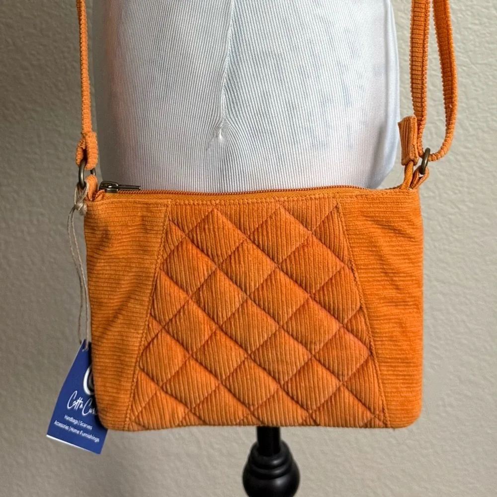 CottnCurls Handbag Tuscan Sling‎ Crossbody Bag Orange Corduroy Brand New